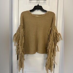Chic Fringe Sleeve Tan Sweater